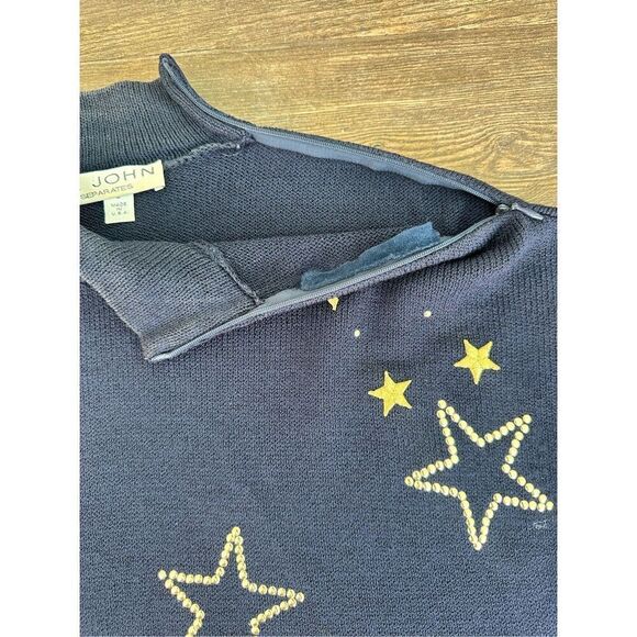 St. John Separates Womens Mock Neck Embroidered Gold Star Knit Sweater Size S - Picture 9 of 9